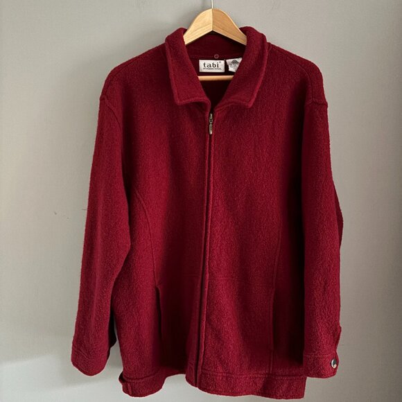 Ruby Red Felted Wool Chore Jacket - Picture 1 of 8